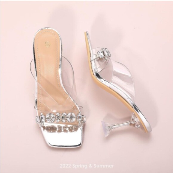 mysoft Clear Heeled Square Toe Crystal Embellished Mules Size 10 New in Box - Picture 3 of 6